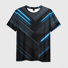 Мужская футболка 3D с принтом Оттенки синего абстракт в Белгороде, 100% полиэфир | прямой крой, круглый вырез горловины, длина до линии бедер | Тематика изображения на принте: 