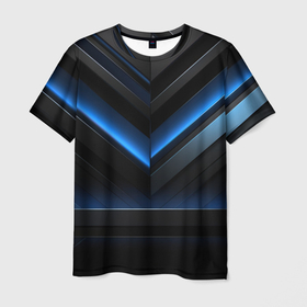 Мужская футболка 3D с принтом Оттенки синего абстракция , 100% полиэфир | прямой крой, круглый вырез горловины, длина до линии бедер | Тематика изображения на принте: 