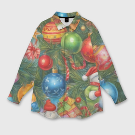 Мужская рубашка oversize 3D с принтом Новогодний принт на елке в Новосибирске,  |  | 