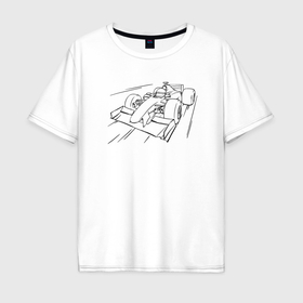 Мужская футболка хлопок Oversize с принтом Формула 1 контур в Екатеринбурге, 100% хлопок | свободный крой, круглый ворот, “спинка” длиннее передней части | 