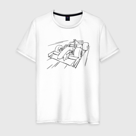 Мужская футболка хлопок с принтом Формула 1 контур в Кировске, 100% хлопок | прямой крой, круглый вырез горловины, длина до линии бедер, слегка спущенное плечо. | 