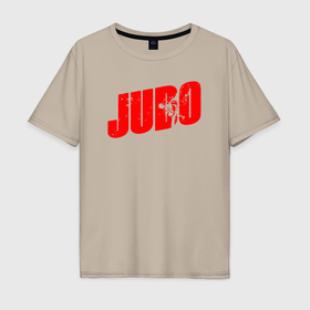 Мужская футболка хлопок Oversize с принтом Judo red в Кировске, 100% хлопок | свободный крой, круглый ворот, “спинка” длиннее передней части | 