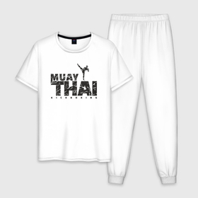 Мужская пижама хлопок с принтом Kickboxing muay thai в Петрозаводске, 100% хлопок | брюки и футболка прямого кроя, без карманов, на брюках мягкая резинка на поясе и по низу штанин
 | 