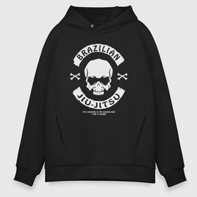 Мужское худи Oversize хлопок с принтом Бразильское джиу ждитсу в Ухте, френч-терри — 70% хлопок, 30% полиэстер. Мягкий теплый начес внутри —100% хлопок | боковые карманы, эластичные манжеты и нижняя кромка, капюшон на магнитной кнопке | 