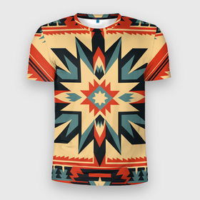 Мужская футболка 3D Slim с принтом Орнамент в стиле американских индейцев , 100% полиэстер с улучшенными характеристиками | приталенный силуэт, круглая горловина, широкие плечи, сужается к линии бедра | 