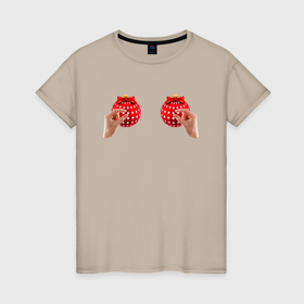 Женская футболка хлопок с принтом Прикосновение к новогодним игрушкам в Кировске, 100% хлопок | прямой крой, круглый вырез горловины, длина до линии бедер, слегка спущенное плечо | 