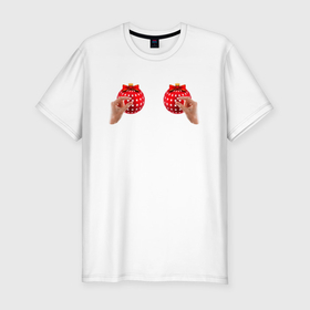 Мужская футболка хлопок Slim с принтом Прикосновение к новогодним игрушкам в Курске, 92% хлопок, 8% лайкра | приталенный силуэт, круглый вырез ворота, длина до линии бедра, короткий рукав | 