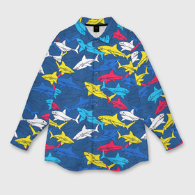 Мужская рубашка oversize 3D с принтом Разноцветные акулы на глубине в Белгороде,  |  | 