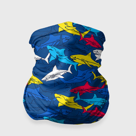 Бандана-труба 3D с принтом Разноцветные акулы на глубине в Тюмени, 100% полиэстер, ткань с особыми свойствами — Activecool | плотность 150‒180 г/м2; хорошо тянется, но сохраняет форму | 