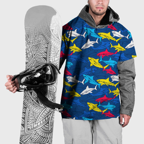 Накидка на куртку 3D с принтом Разноцветные акулы на глубине в Белгороде, 100% полиэстер |  | 