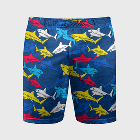 Мужские шорты спортивные с принтом Разноцветные акулы на глубине в Белгороде,  |  | 