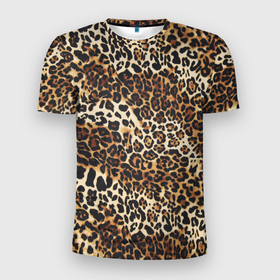 Мужская футболка 3D Slim с принтом Пятнистая шкура   леопард в Новосибирске, 100% полиэстер с улучшенными характеристиками | приталенный силуэт, круглая горловина, широкие плечи, сужается к линии бедра | 