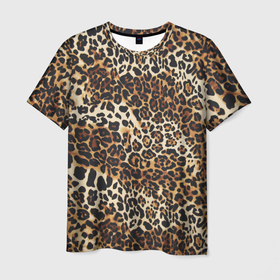 Мужская футболка 3D с принтом Пятнистая шкура   леопард в Екатеринбурге, 100% полиэфир | прямой крой, круглый вырез горловины, длина до линии бедер | Тематика изображения на принте: 