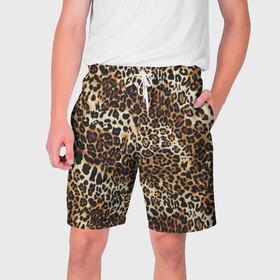 Мужские шорты 3D с принтом Пятнистая шкура   леопард в Санкт-Петербурге,  полиэстер 100% | прямой крой, два кармана без застежек по бокам. Мягкая трикотажная резинка на поясе, внутри которой широкие завязки. Длина чуть выше колен | 