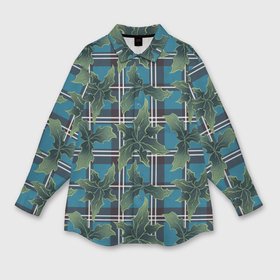 Мужская рубашка oversize 3D с принтом Листья остролиста на голубой шотландке в Санкт-Петербурге,  |  | 