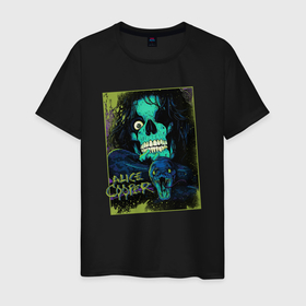 Мужская футболка хлопок с принтом Snake Alice Cooper в Кировске, 100% хлопок | прямой крой, круглый вырез горловины, длина до линии бедер, слегка спущенное плечо. | 