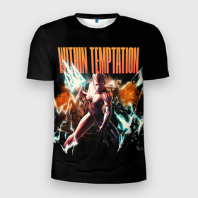 Мужская футболка 3D Slim с принтом Within Temptation  the fire within в Екатеринбурге, 100% полиэстер с улучшенными характеристиками | приталенный силуэт, круглая горловина, широкие плечи, сужается к линии бедра | 