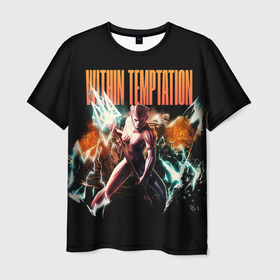 Мужская футболка 3D с принтом Within Temptation  the fire within в Екатеринбурге, 100% полиэфир | прямой крой, круглый вырез горловины, длина до линии бедер | 
