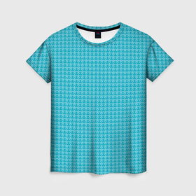 Женская футболка 3D с принтом Мелкие снежинки паттерн голубой в Тюмени, 100% полиэфир ( синтетическое хлопкоподобное полотно) | прямой крой, круглый вырез горловины, длина до линии бедер | 