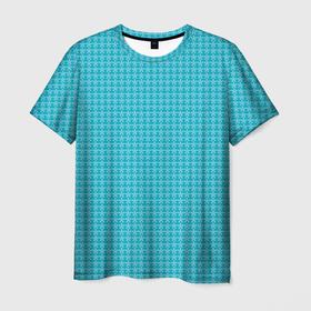 Мужская футболка 3D с принтом Мелкие снежинки паттерн голубой в Екатеринбурге, 100% полиэфир | прямой крой, круглый вырез горловины, длина до линии бедер | 