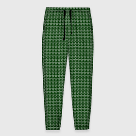 Мужские брюки 3D с принтом Мелкие снежинки паттерн зелёный в Тюмени, 100% полиэстер | манжеты по низу, эластичный пояс регулируется шнурком, по бокам два кармана без застежек, внутренняя часть кармана из мелкой сетки | 