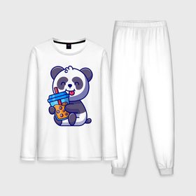 Мужская пижама с лонгсливом хлопок с принтом Панда с напитком в Курске,  |  | Тематика изображения на принте: 