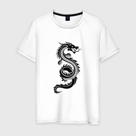Мужская футболка хлопок с принтом Черный дракон в профиль в Санкт-Петербурге, 100% хлопок | прямой крой, круглый вырез горловины, длина до линии бедер, слегка спущенное плечо. | 