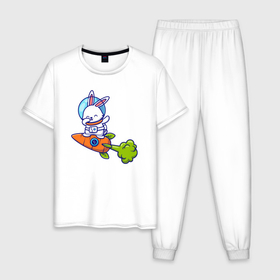 Мужская пижама хлопок с принтом Космический зайчишка в Курске, 100% хлопок | брюки и футболка прямого кроя, без карманов, на брюках мягкая резинка на поясе и по низу штанин
 | 