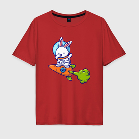 Мужская футболка хлопок Oversize с принтом Космический зайчишка в Курске, 100% хлопок | свободный крой, круглый ворот, “спинка” длиннее передней части | 