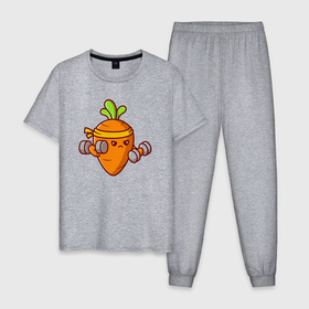 Мужская пижама хлопок с принтом Морковь на спорте , 100% хлопок | брюки и футболка прямого кроя, без карманов, на брюках мягкая резинка на поясе и по низу штанин
 | Тематика изображения на принте: 
