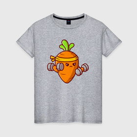 Женская футболка хлопок с принтом Морковь на спорте в Кировске, 100% хлопок | прямой крой, круглый вырез горловины, длина до линии бедер, слегка спущенное плечо | 