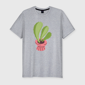 Мужская футболка хлопок Slim с принтом Кактус комнатное растение в Тюмени, 92% хлопок, 8% лайкра | приталенный силуэт, круглый вырез ворота, длина до линии бедра, короткий рукав | 
