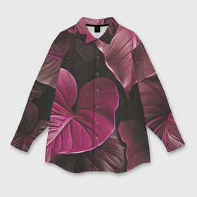 Мужская рубашка oversize 3D с принтом Пурпурные крупные листья в Екатеринбурге,  |  | 