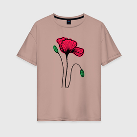 Женская футболка хлопок Oversize с принтом Цветущий мак в Белгороде, 100% хлопок | свободный крой, круглый ворот, спущенный рукав, длина до линии бедер
 | 