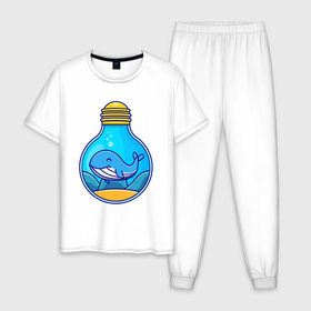 Мужская пижама хлопок с принтом Синий кит в лампочке в Петрозаводске, 100% хлопок | брюки и футболка прямого кроя, без карманов, на брюках мягкая резинка на поясе и по низу штанин
 | 
