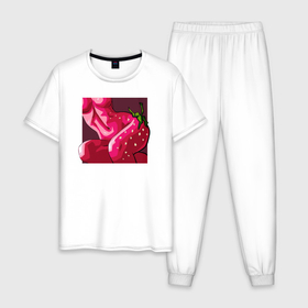 Мужская пижама хлопок с принтом Леди клубничка в квадрате , 100% хлопок | брюки и футболка прямого кроя, без карманов, на брюках мягкая резинка на поясе и по низу штанин
 | 