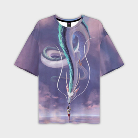 Мужская футболка oversize 3D с принтом Унесенные призраками  дракон и девочка в Екатеринбурге,  |  | Тематика изображения на принте: 