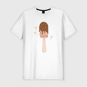 Мужская футболка хлопок Slim с принтом Шоколадное мороженое на палочке в Новосибирске, 92% хлопок, 8% лайкра | приталенный силуэт, круглый вырез ворота, длина до линии бедра, короткий рукав | 