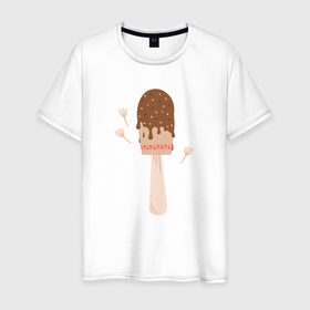 Мужская футболка хлопок с принтом Шоколадное мороженое на палочке в Курске, 100% хлопок | прямой крой, круглый вырез горловины, длина до линии бедер, слегка спущенное плечо. | 