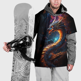 Накидка на куртку 3D с принтом Китайский дракон и космос в Екатеринбурге, 100% полиэстер |  | 