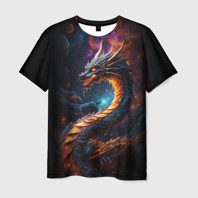 Мужская футболка 3D с принтом Китайский дракон и космос в Тюмени, 100% полиэфир | прямой крой, круглый вырез горловины, длина до линии бедер | Тематика изображения на принте: 