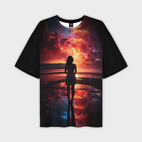 Мужская футболка oversize 3D с принтом Девушка на закате   космос в Новосибирске,  |  | Тематика изображения на принте: 