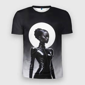 Мужская футболка 3D Slim с принтом Лунная охотница   афро девушка в Петрозаводске, 100% полиэстер с улучшенными характеристиками | приталенный силуэт, круглая горловина, широкие плечи, сужается к линии бедра | Тематика изображения на принте: 