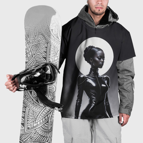 Накидка на куртку 3D с принтом Лунная охотница   афро девушка в Петрозаводске, 100% полиэстер |  | Тематика изображения на принте: 