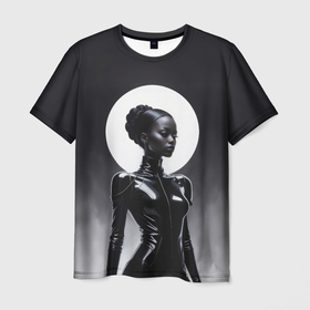 Мужская футболка 3D с принтом Лунная охотница   афро девушка в Петрозаводске, 100% полиэфир | прямой крой, круглый вырез горловины, длина до линии бедер | Тематика изображения на принте: 