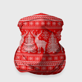 Бандана-труба 3D с принтом Новогодний узор с оленями и елками в Новосибирске, 100% полиэстер, ткань с особыми свойствами — Activecool | плотность 150‒180 г/м2; хорошо тянется, но сохраняет форму | Тематика изображения на принте: 