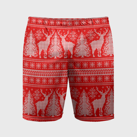 Мужские шорты спортивные с принтом Новогодний узор с оленями и елками ,  |  | 