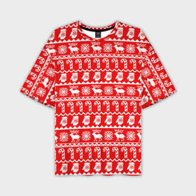 Мужская футболка oversize 3D с принтом Новогодний узор с оленями и снежинками в Курске,  |  | 