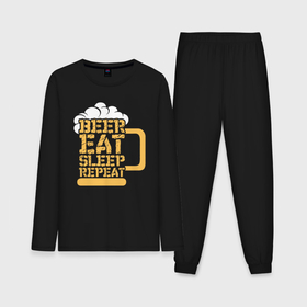 Мужская пижама с лонгсливом хлопок с принтом Beer eat sleep repeat ,  |  | Тематика изображения на принте: 