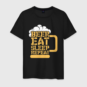 Мужская футболка хлопок с принтом Beer eat sleep repeat , 100% хлопок | прямой крой, круглый вырез горловины, длина до линии бедер, слегка спущенное плечо. | 